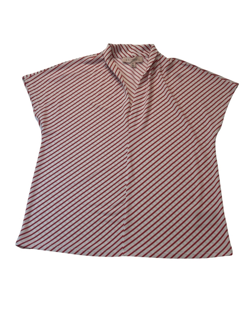 Philosophy Red &‎ White Striped V-Neck Short Sleeve Blouse Size Petite Small